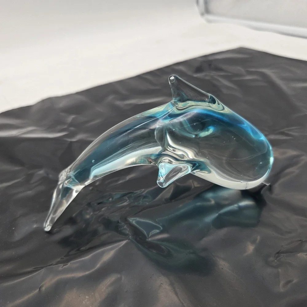 Vintage Dolphin Hand Blown Glass Paperweight Figurine Sculpture Clear Blue 5
